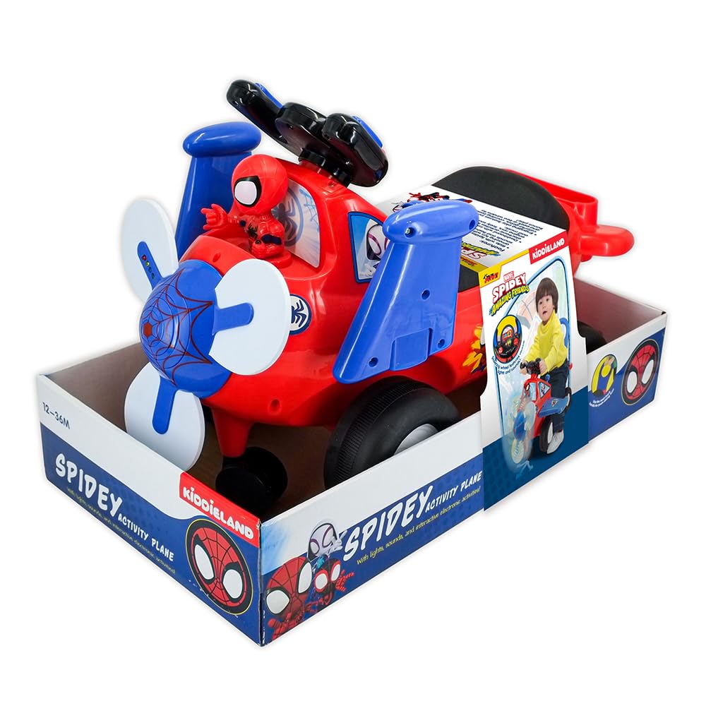 Sport1 Aeroplano Spidey. Aereo Giocattolo di Spidey per Bambini. Aeroplano cavalcabile Bambino 1 Anno-3 Anni. Primi Passi con Volante per Bambini e elica con luci. Antiribaltamento. Prima Auto Bimbo.