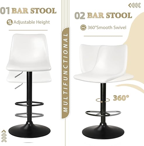 Miniatura 4 de LEMBERI Juego de 2 taburetes de bar, modernos taburetes de bar giratorios ajustables, altura de mostrador con respaldo, sillas de bar tapizadas de