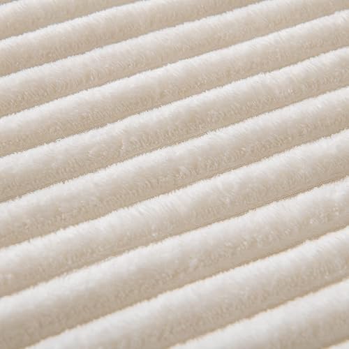 Miniatura 7 de MIULEE Manta de forro polar tamaño Queen de 90 x 90 pulgadas, 300 GSM, súper suave, ligera, manta de felpa a rayas, color blanco crema, cálida,