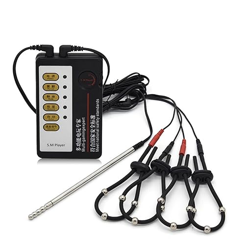 4-Ring Male Masturbation Adjustable Penis Ring with Beads Electric Shock Metal Urethral Plug Male Electric Shock Sex Toy - With beads