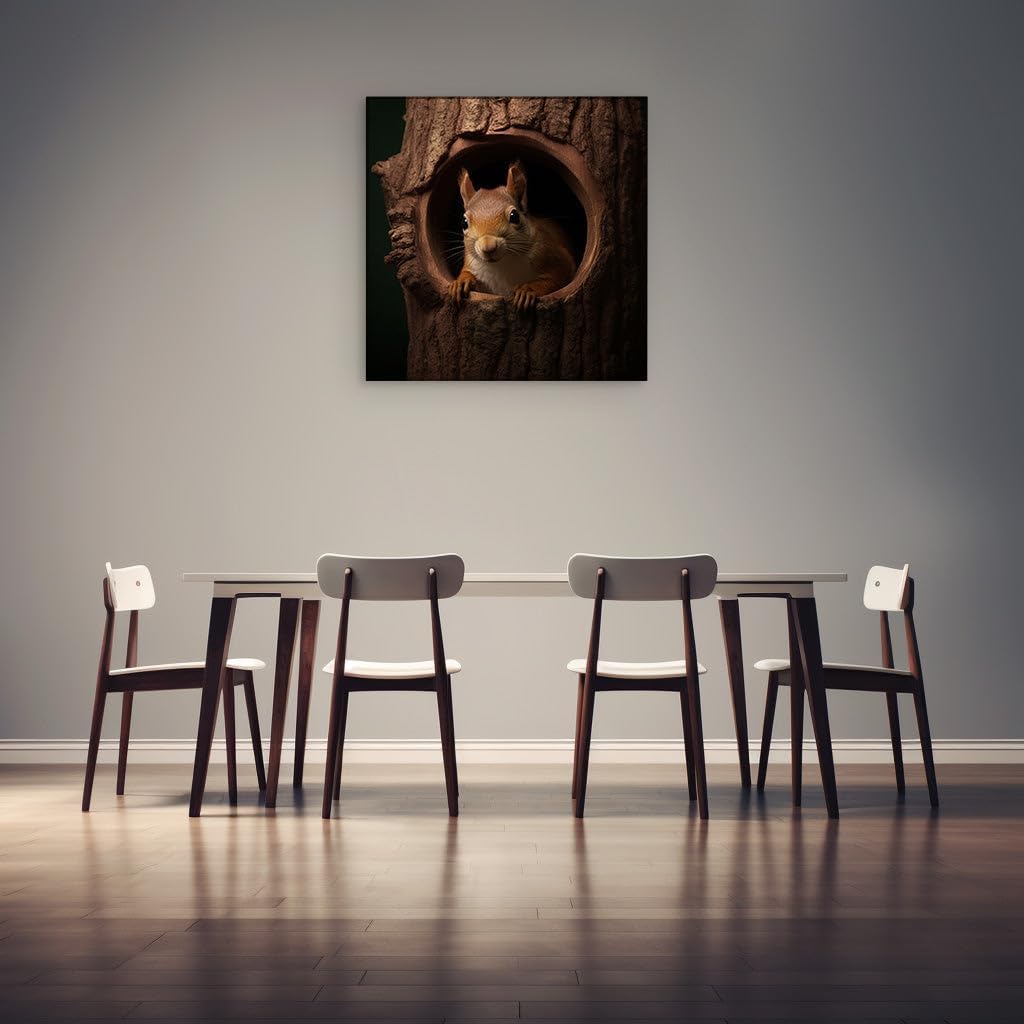 Canvas for Living room. Whiskered Watcher: A Red Squirrel's Curious Gaze from a Tree Hollow, 27 x 18 inch Canvas Wall Art - Modern Home Decor - 69x46 cm (27x18 inch)