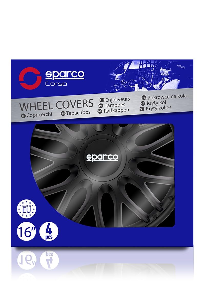 Sparco Spc1696Bk Set Copricerchi 4 Pezzi Roma 16 Pollici Nero