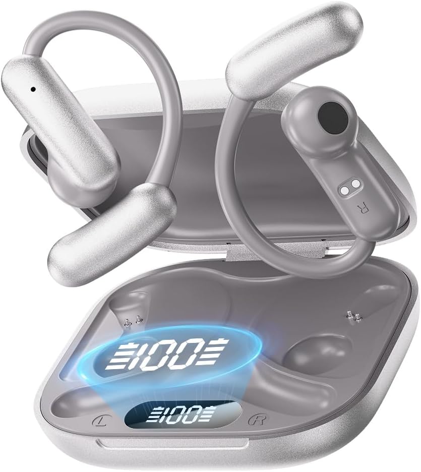 OceanSounds Open Ear Headphones, Bluetooth 5.4 Wireless Earbuds with Mic, Lightweight Ear Hook Sports Headphones, LED Display Charging Case, IPX5 Waterproof for Running, Workout, Cycling (Dark Black) image 2