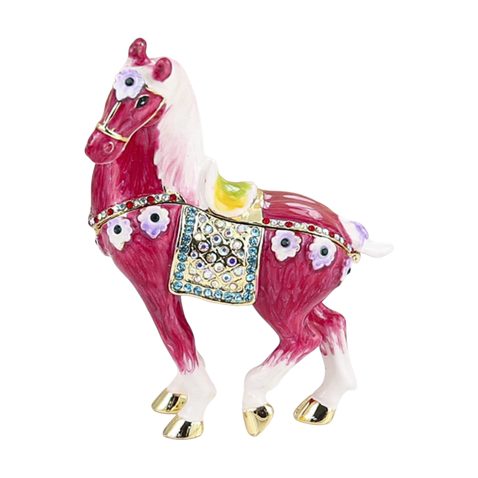 Kaeltsyn Horse Trinket Box Glossy Painted Zinc Alloy Jewelry Case, Compact Dresser Decor and Decorative Souvenir Storage Box Compact Decorative Storage