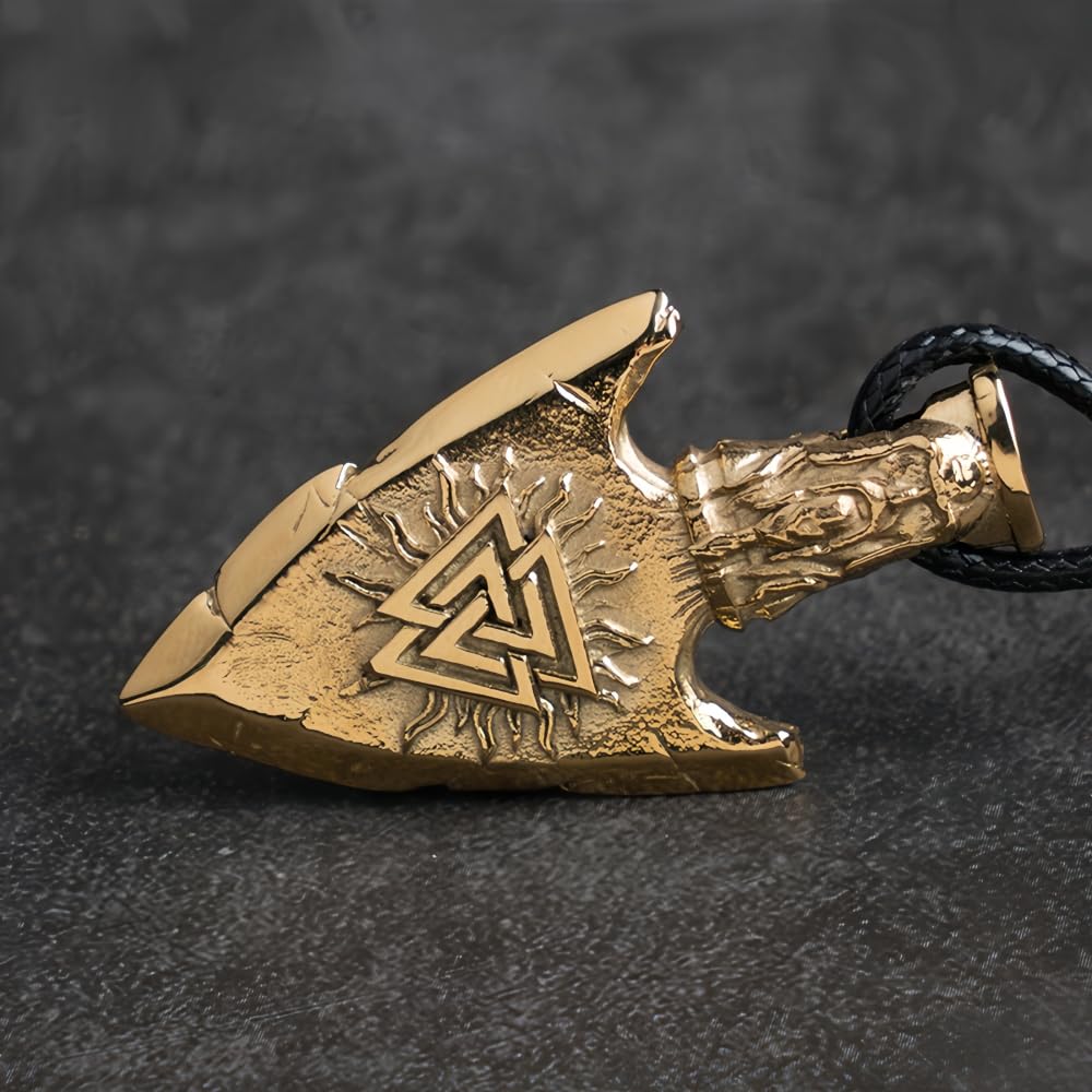 ForFox Collar Colgante de Punta de Flecha con Vegvisir y Valknut y Thor nórdico Vikingo de Acero Inoxidable Titanio para Hombre Mujer