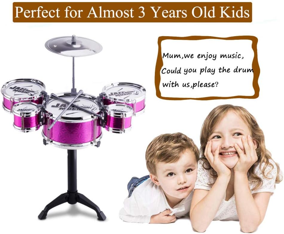 Kids Drum Set Toddler Instrument Set Educational Percussion Stimulating Children’s Creativity Drum Set for Kids Musical Boys and Girls Purple