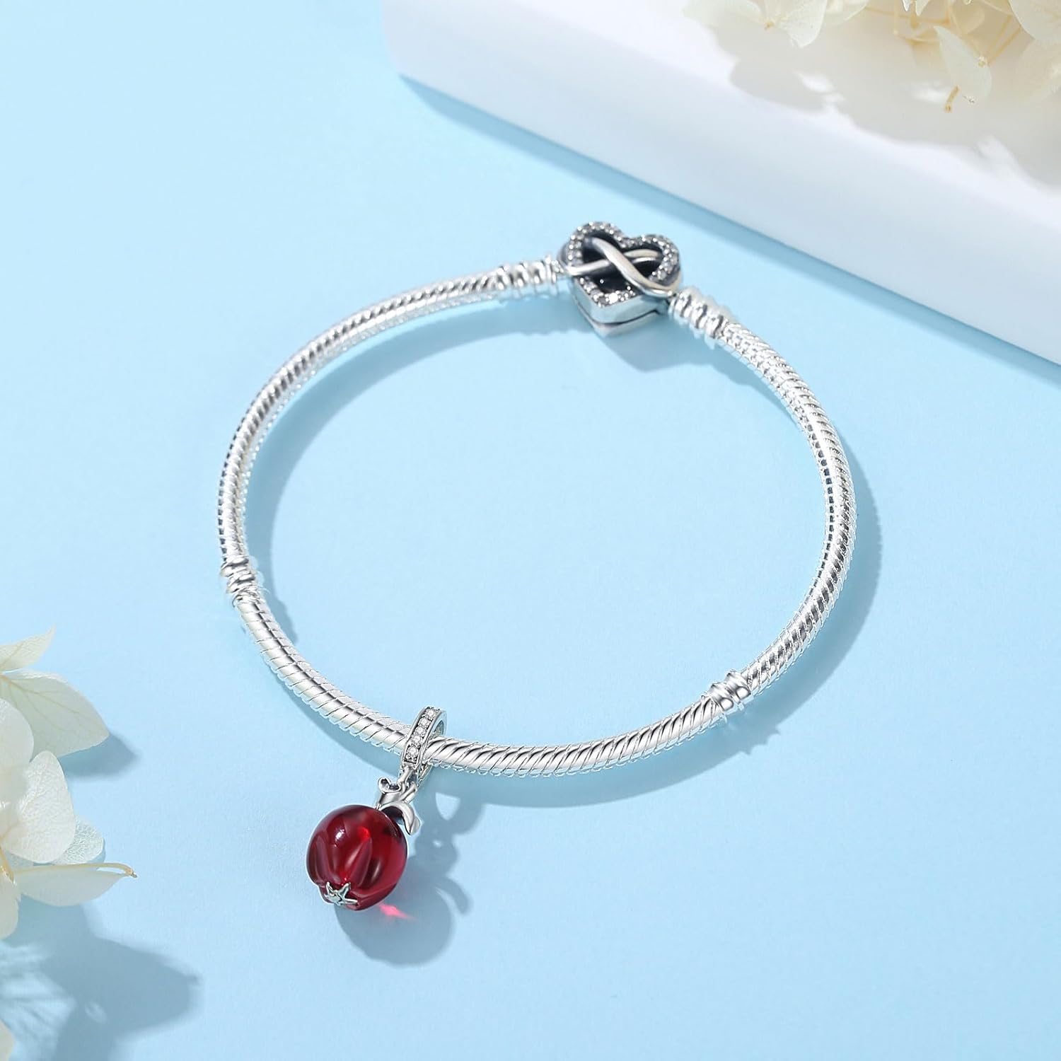 Nbsameng S925 Sterling Silver Charms Bead Compatible for Pandora Bracelets and Necklaces, DIY Jewelry for Women, Red Apple - Image 4