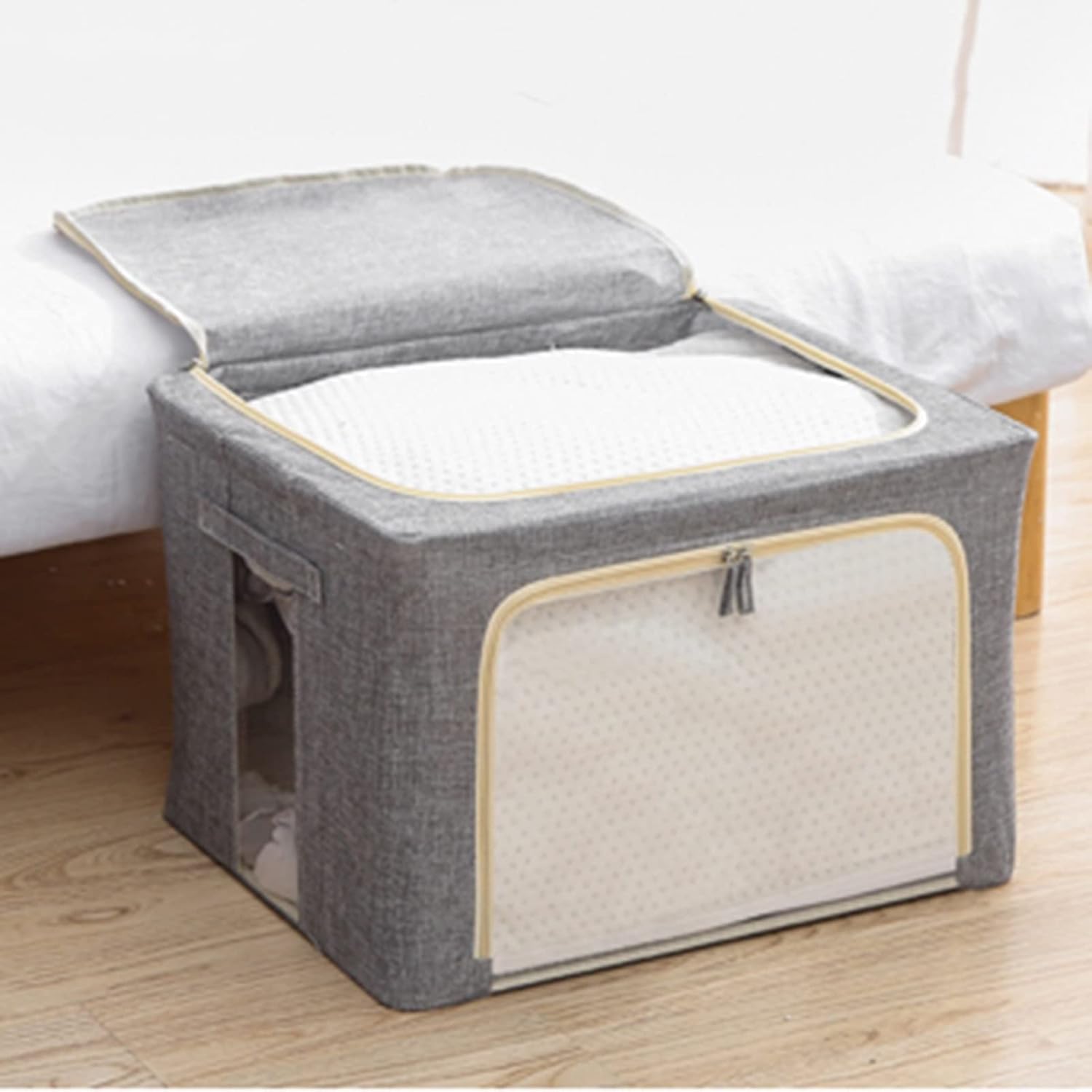 Storage Bag with Steel Frame, Clothes Storage Containers, Foldable Closet Organizer Storage Box, Clothes Storage bin, Clear Window, Large Capacity (Color : Multi-Colored)