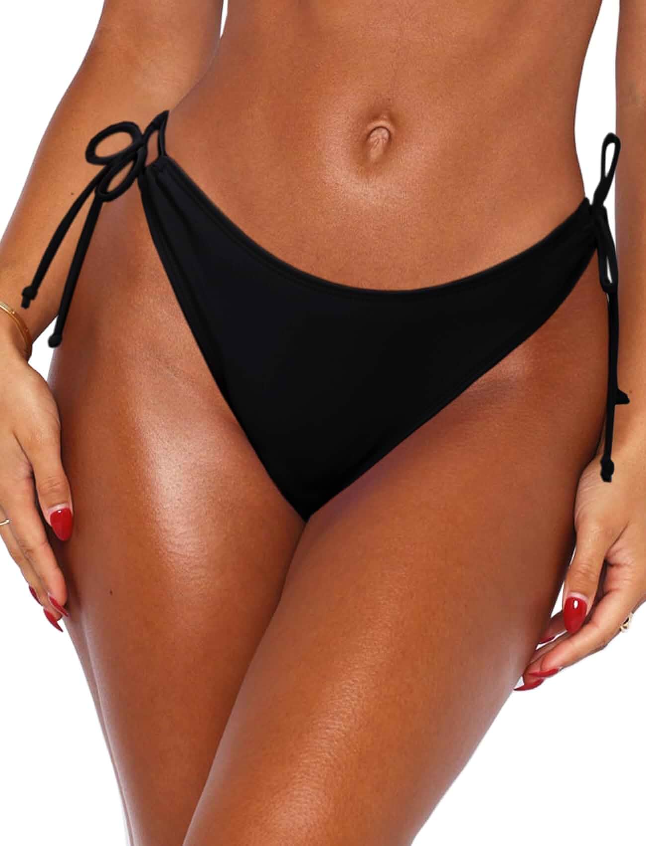 OZICERD Bikini Bottoms for Women Full Coverage Bathing Suit Swim Bottom Thong Bikinis Black