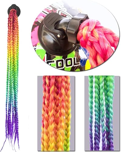 Miniatura 2 de Casco de coletas degradadas para casco de trenzas de cola de caballo con ventosa para moto, 1 unidad de 24 pulgadas (casco no incluido)