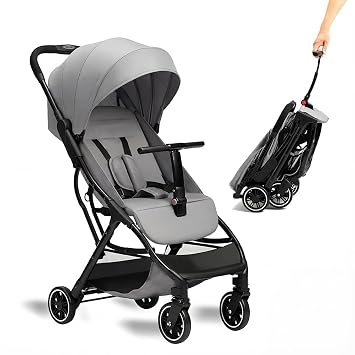 Baby Stroller, 2 in 1 Lightweight UmbrellaTravel Stroller with Automatic Fold, Compact with Basket for Airplane WalkingGray