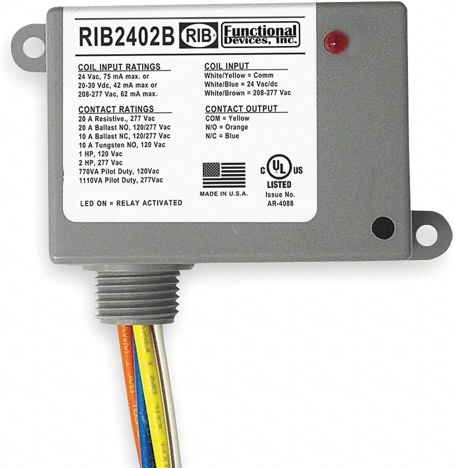 FUNCTIONAL DEVICES INC / RIB Enclosed Pre-Wired Relay, 20A@277VAC, SPDT