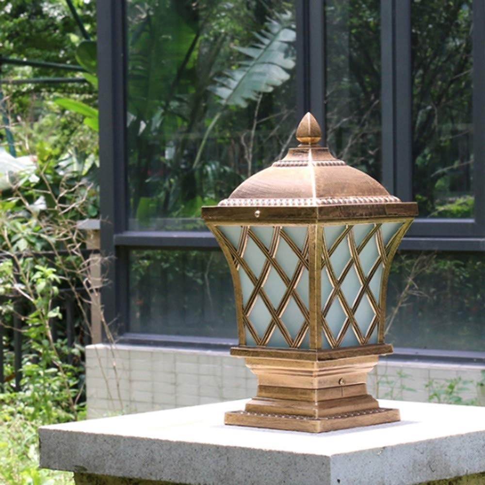 Street Lights Garden Post Light Watertight Vintage Landscape Column Lamp Glass Lantern Rustproof Aluminum Outdoor Pillar Patio Courtyard Fence Lighting (Bronze H 44CM)