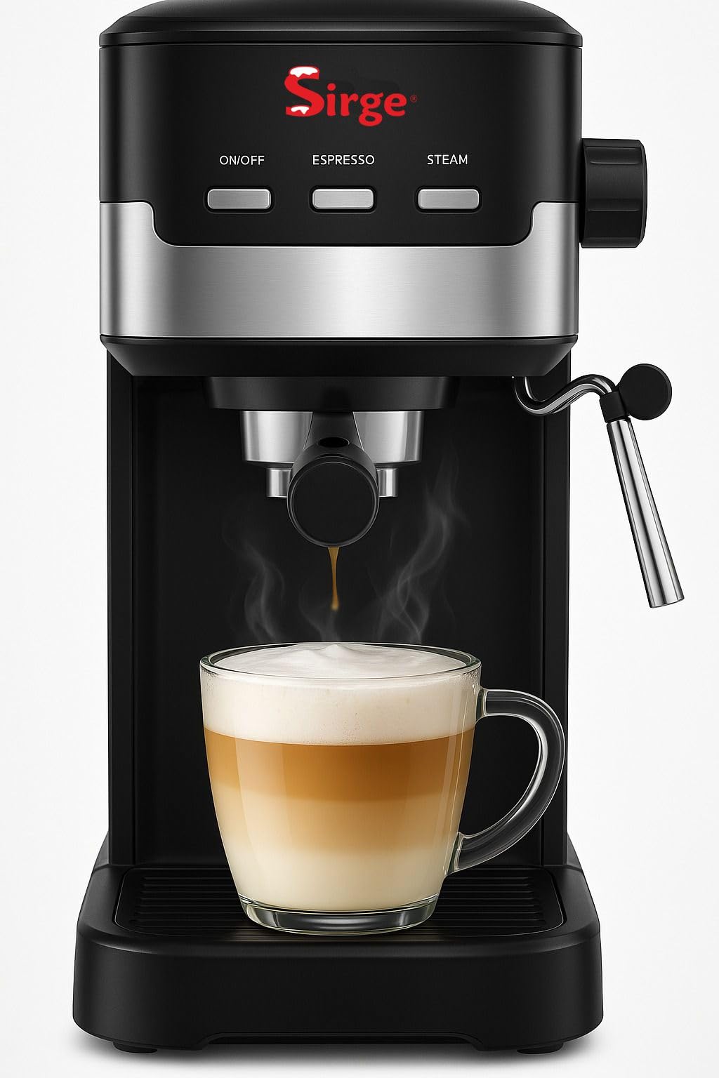 Sirge CREMAEXPRE+ Macchina Caffè Espresso 20 Bar con Cappuccino, Cialde ESE44 e Macinato, 3 Filtri Inclusi, Lancia Vapore, 1100W, Serbatoio 1,25L
