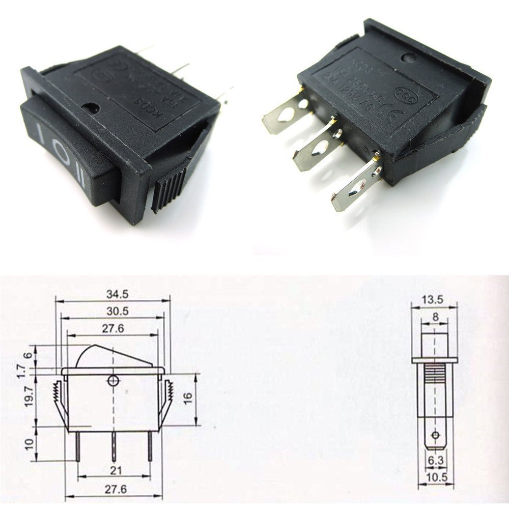 Switch3点セット CESS Hull Shape Snap-in KCD3 3 Pin ON-Off-ON Switch (2 Pack