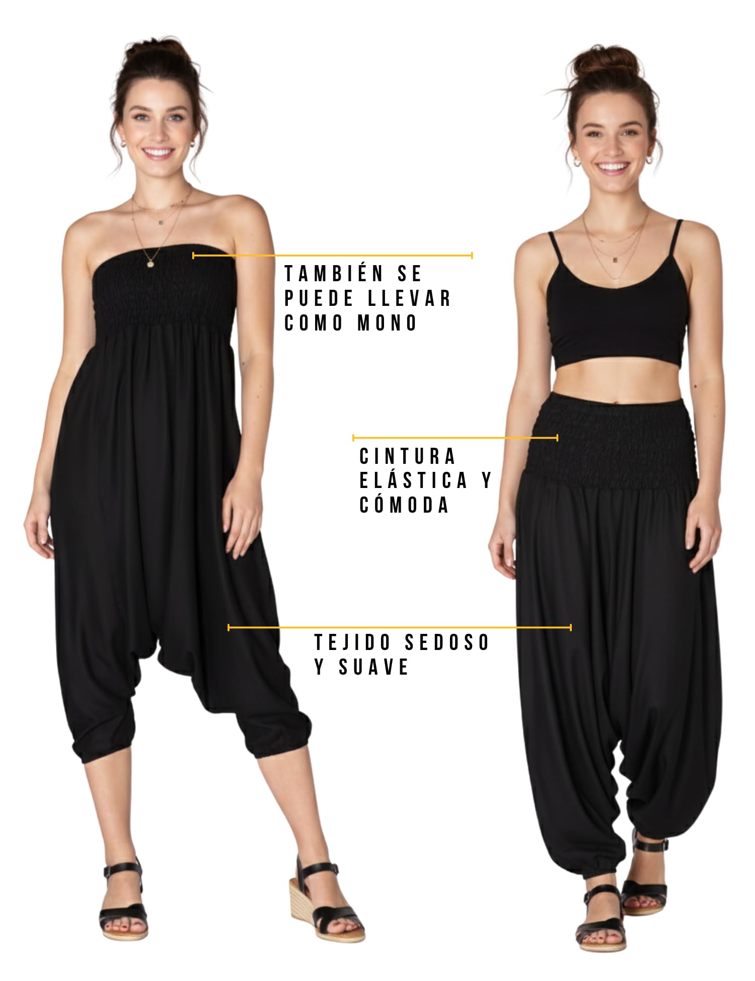 PANASIAM Pantalones Aladino Mujer 2-en-1, también como Mono – Pantalones Harem 100% Viscosa, Suaves y Ligeros – Cintura elástica, diseño Unisex Holgado – Ideales para Yoga, Viaje y Ocio
