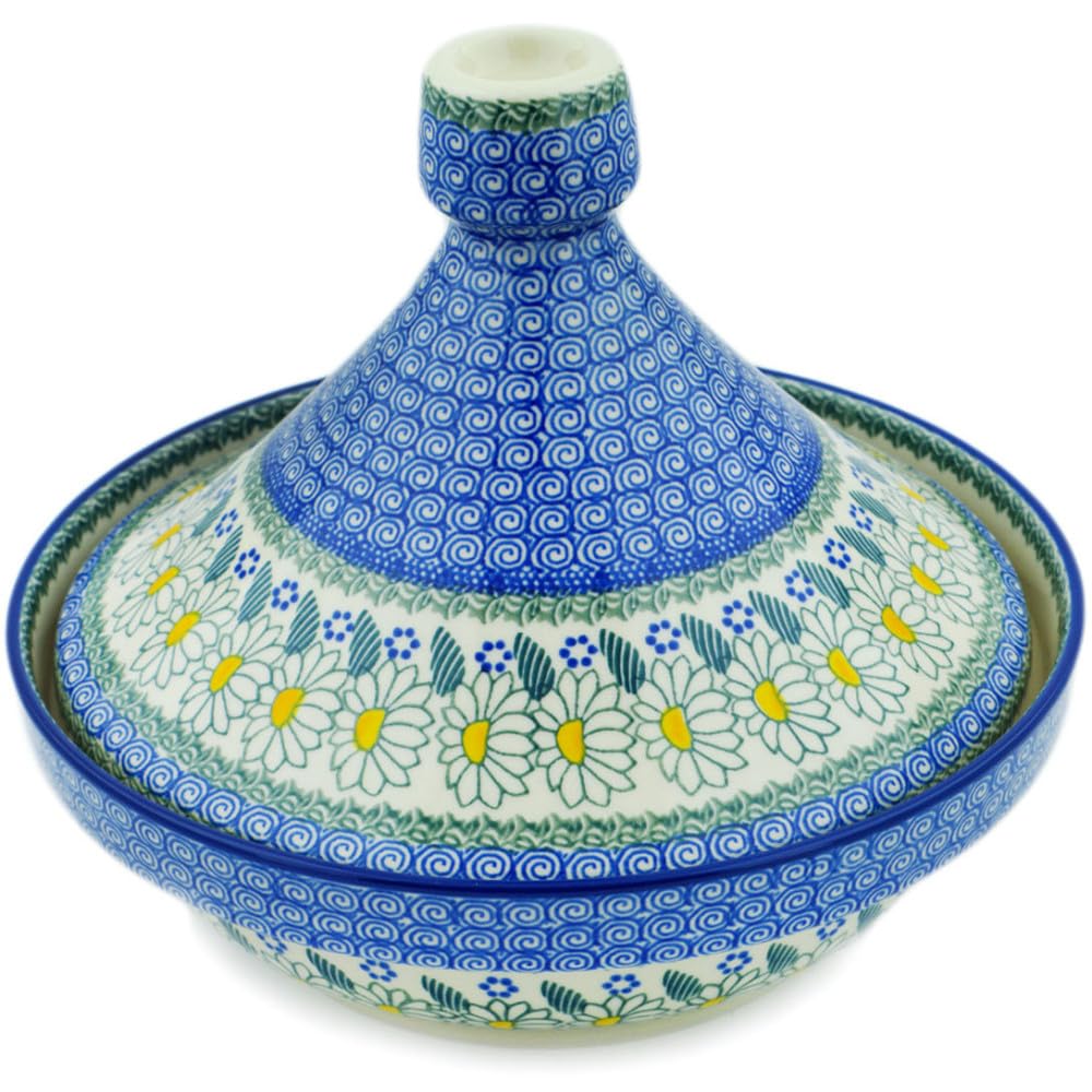 Authentic Polish Pottery Tagine Pot in Crazy Daisy Design Handmade in Boles?awiec Poland by Ceramika Artystyczna + Certificate of Authenticity