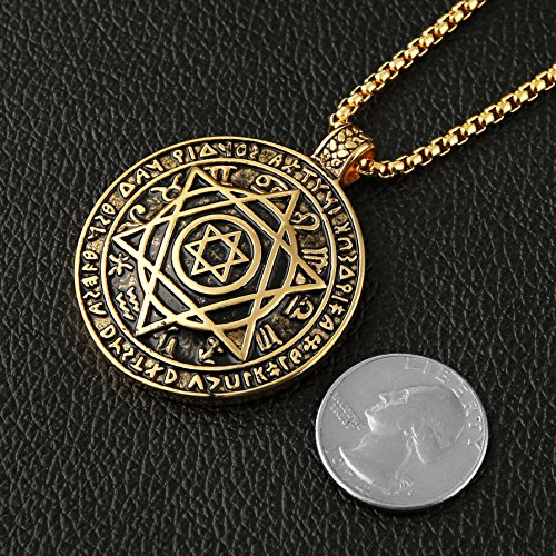 Hzman Talisman Seal Solomon Six-Pointed Star 12 Constellation Pendant Stainless Steel Necklaces 24" Chain (Gold) #TOP3
