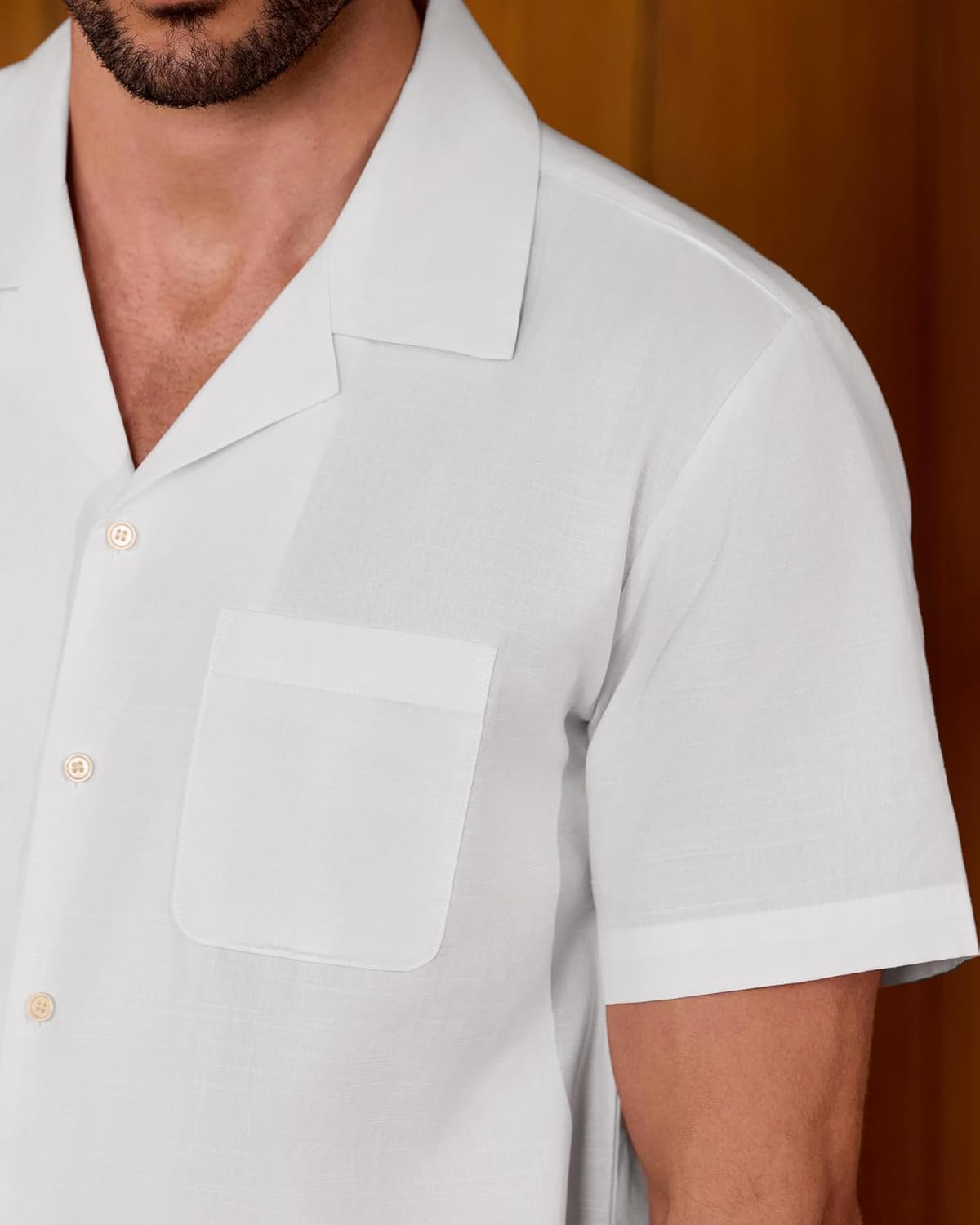 Kallspin Men's Cotton Blend Button Down Shirt Short Sleeve Casual Lightweight Summer Vacation Beach Shirt Cuban Collar - Image 4