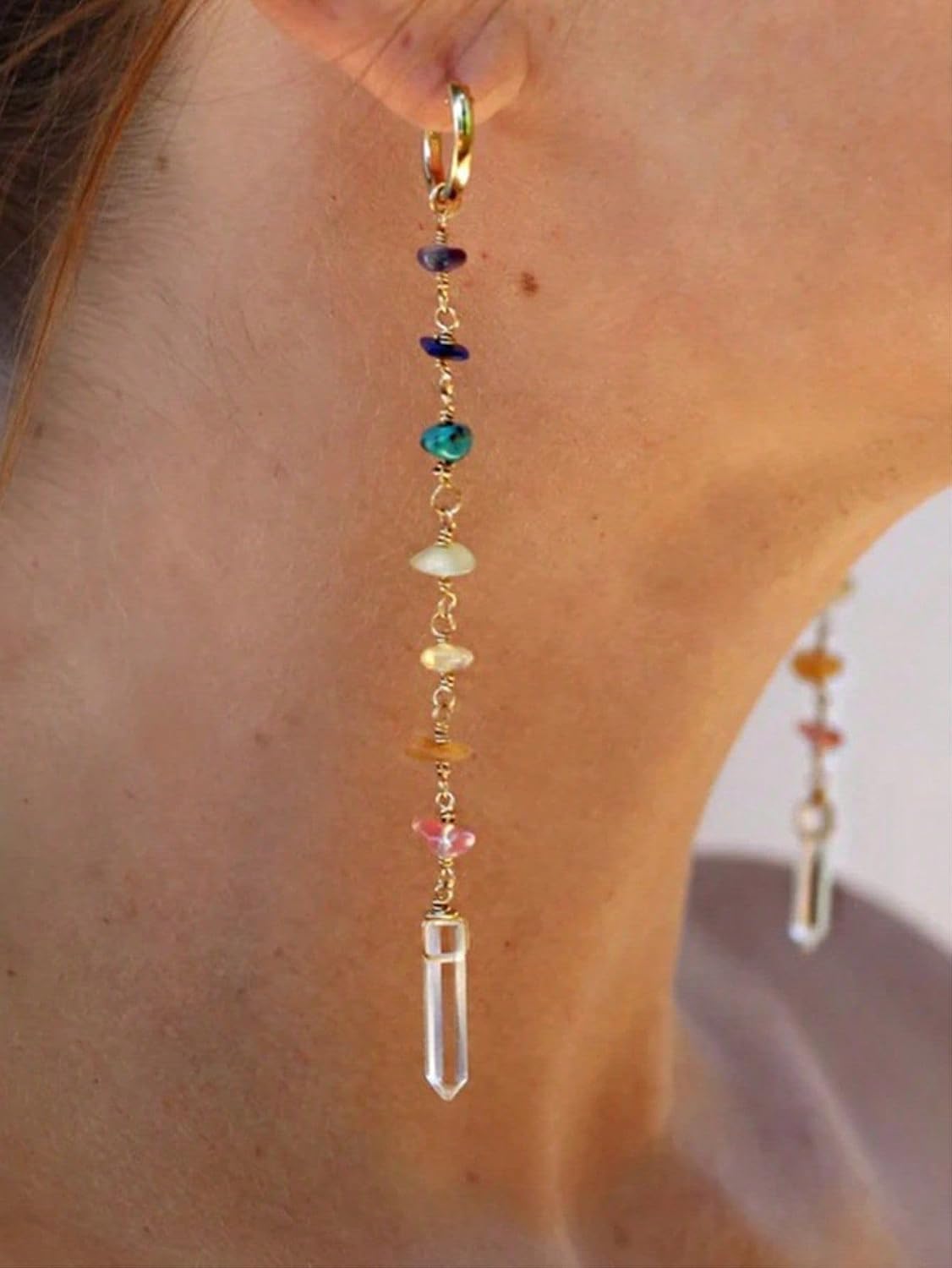 Boho Colorful Beaded Crystal Long Drop Earrings for Women,Natural Stone Dangle Earrings for Women Daily Wear,Wedding Party