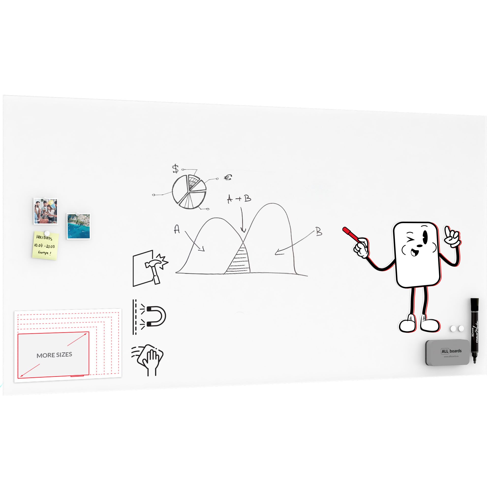 ALLboards Glastafel – matt magnetisch, für Projektionen geeignet, 200×100 cm, Projektionsglasplatte 200x100 cm
