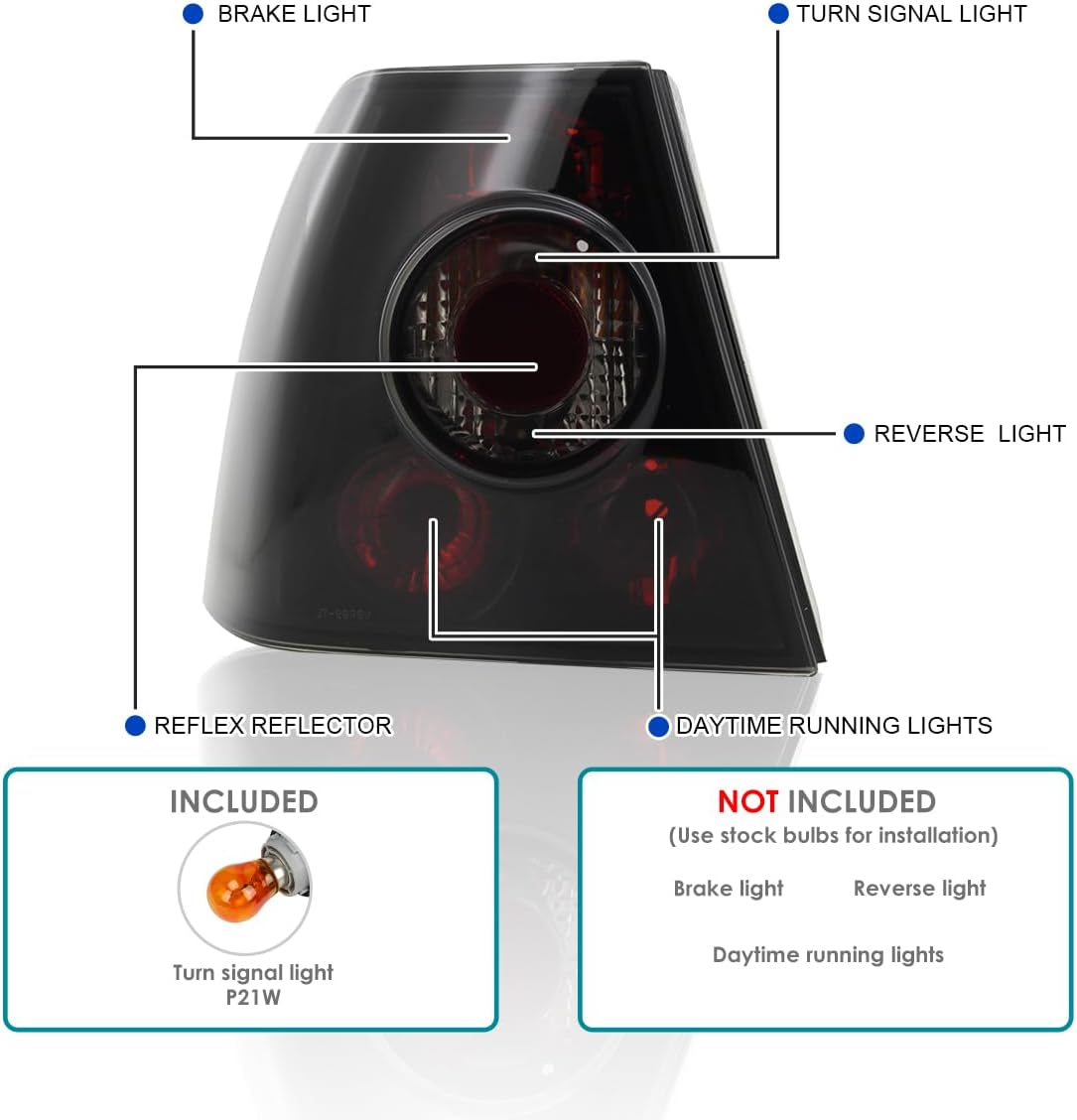 SPEC-D TUNING Dark Smoke Lens Glossy Black Housing Tail Brake Lights Compatible with 1999-2005 VW Jetta/Bora MK4 4-door Sedan, Left + Right Pair Assembly