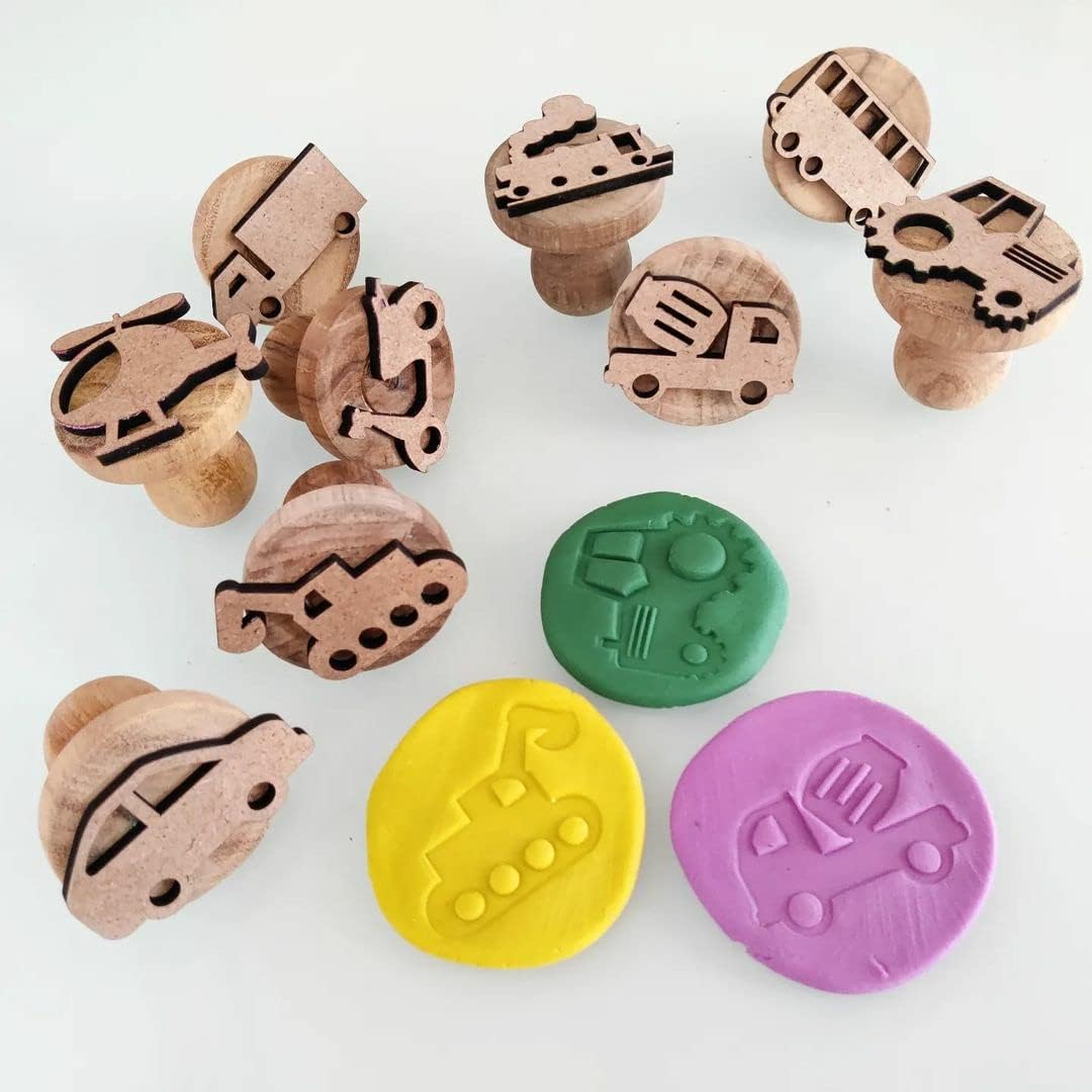 KIDDO KORNER | Vehicle Play Dough Stampers Set | Stamp Set of 9 | Stamp Art for Kids | Wooden Stamp for Kids | Stamping Toy for Kids