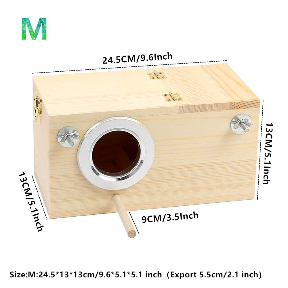 YJJKJ - Caja de nido de perrinito de madera de pino para pájaros, cacatúas, loros (M)