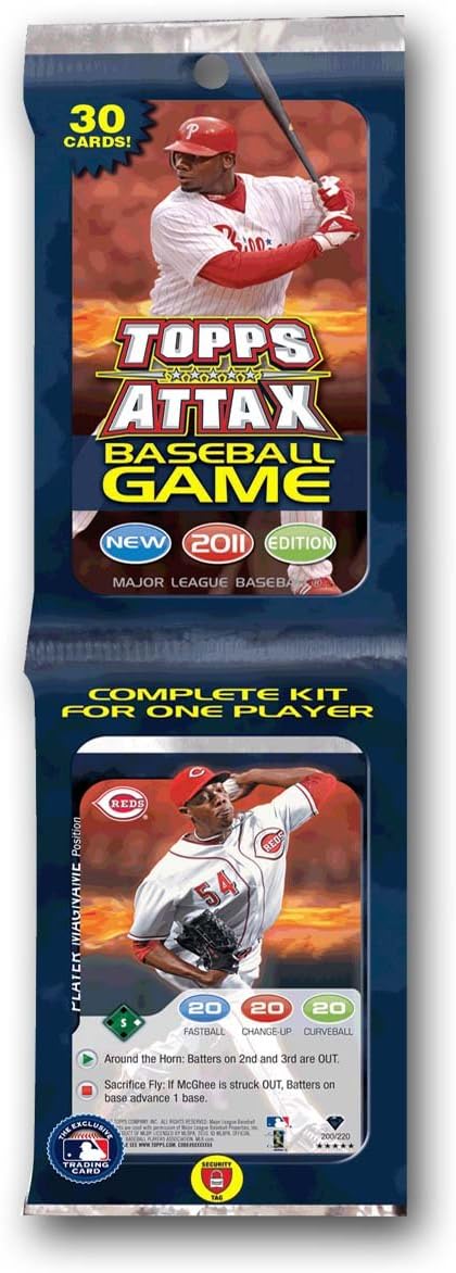 2011 Topps Attax Baseball Factory Sealed Unopened Starter Kit Value Pack Which Contains 30 Cards Including 16 Topps Attax Baseball Base Cards, 10 Uncommon Cards, 2 Rare Cards, 2 Parallel Cards and a Rules Sheet.