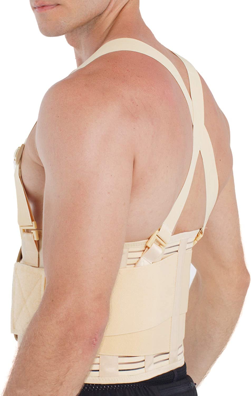 Tutore Posteriore con Spallacci Rimovibili Regolabili, Supporto per La Schiena da Uomo E da Donna Cintura di Decompressione della Colonna Vertebrale Lombare per Alleviare(Skin,XX-Large)
