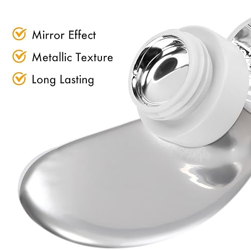 Miniatura 3 de Esmalte de uñas cromado plateado con kit de pincel, efecto espejo, secado rápido, larga duración, esmalte de gel metálico, kit de gel UV/LED súper