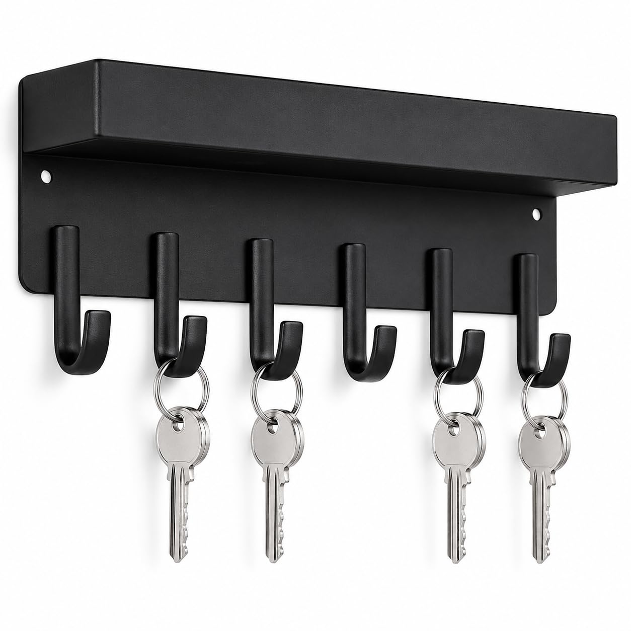 DOMIRA Key Holder for Wall - 6 Hooks, Self Adhesive or Drill, Black Metal Key Rack Wall Mounted, Hallway Entryway Organiser, Home Key Hanger