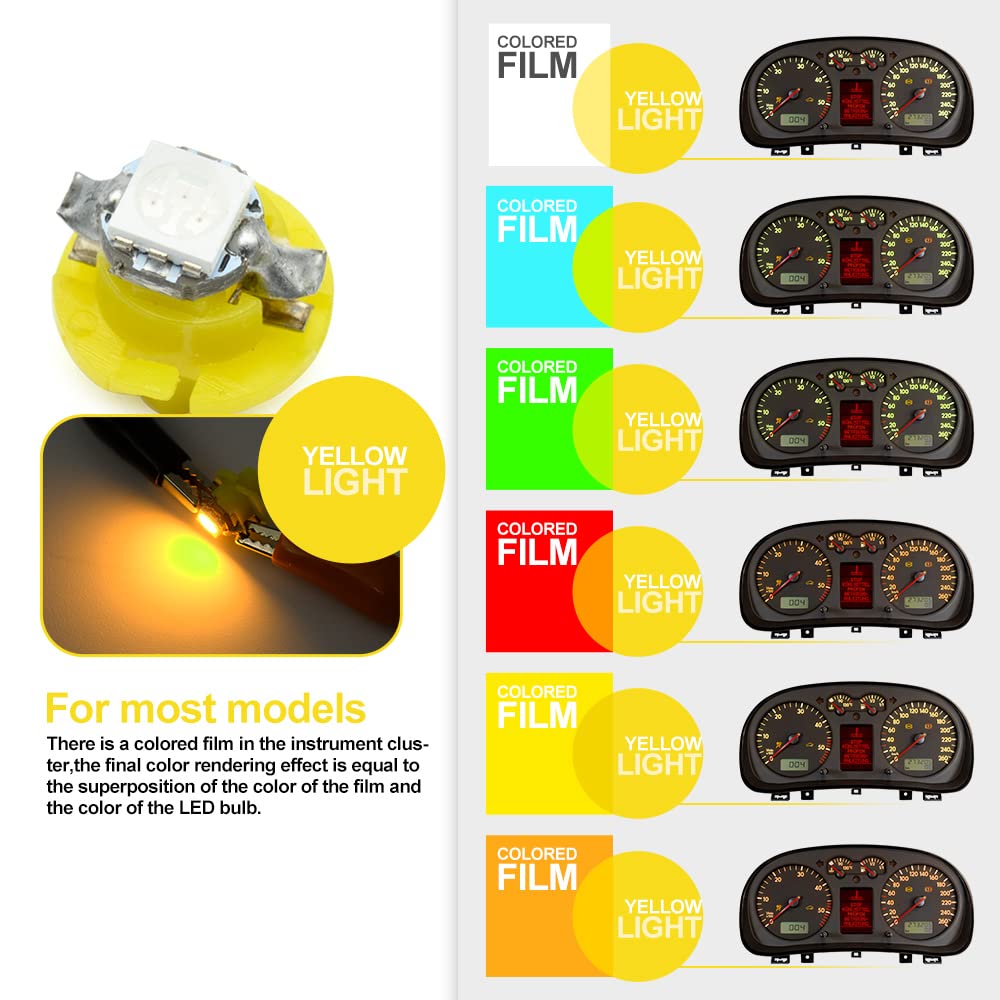 Bombillas LED para panel de instrumentos para B/MW 3 Series E36, 5 Series E34 E39, 7 Series E32 E38 E31 Velocímetro Tacómetro Reloj Pantalla LCD Iluminación Luces de salpicadero (Amarillo)