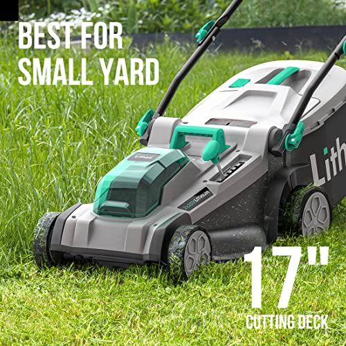 Image of Litheli Cordless Lawn Mower 17 Inch, 2 x 20V 4.0Ah Battery Lawn Mowers with Brushless Motor, Bagging & Mulching, Charger Included