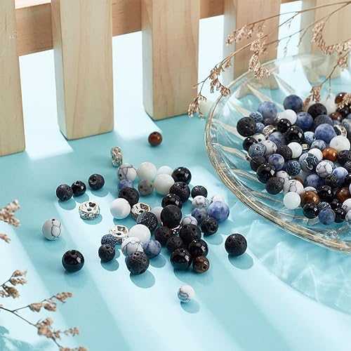 Miniatura 5 de NBEADS Juego de aproximadamente 600 cuentas de piedra natural, cuentas de piedras naturales de 0.236 y 0.315 pulgadas, cuentas redondas sueltas de