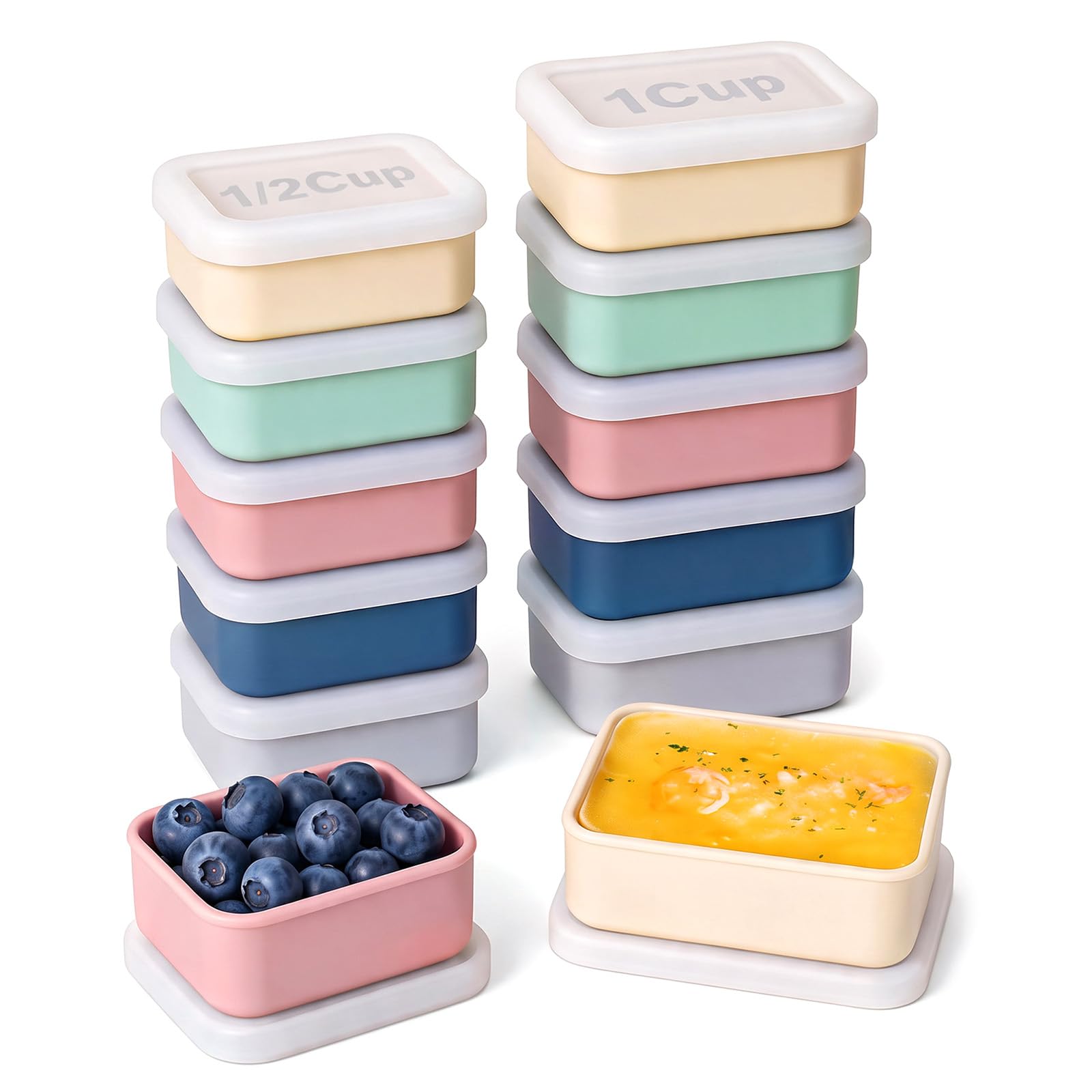 10 PCS Silicone Freezer Molds with Lid, Silicone Soup Freezer Molds Meal Prep Containers ((1 Cup, 1/2 Cup) 10 Pcs)
