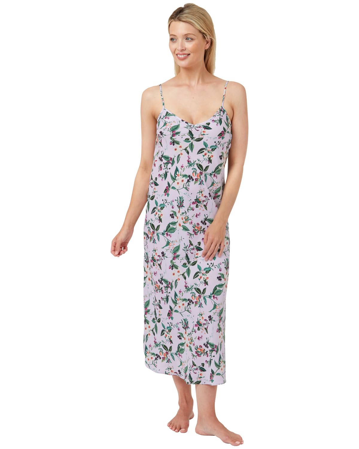Undercover Womens Satin Long Chemise Negligee Nightdress Nightie IN34240 Lilac Floral 16-18