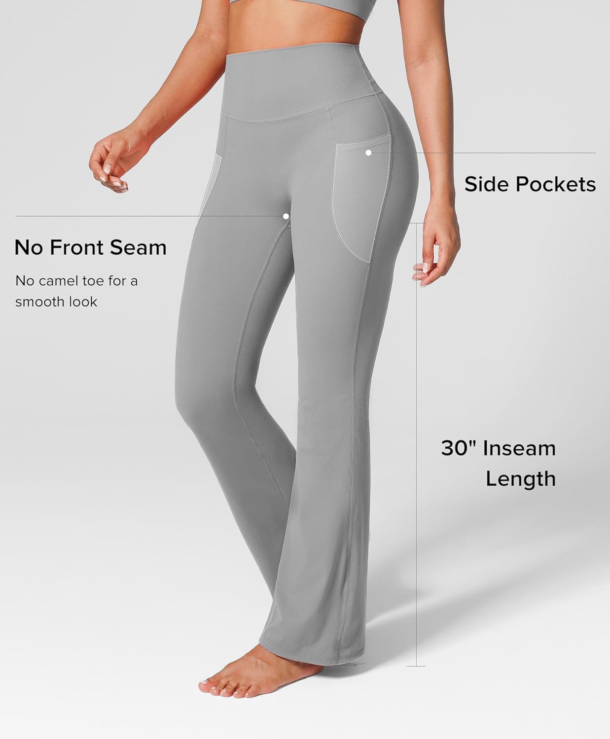 BRXL 30" Flare Leggings for Women No Front Seam High Waist Tummy Control Mini Flared Workout Yoga Pants Pockets - Image 2