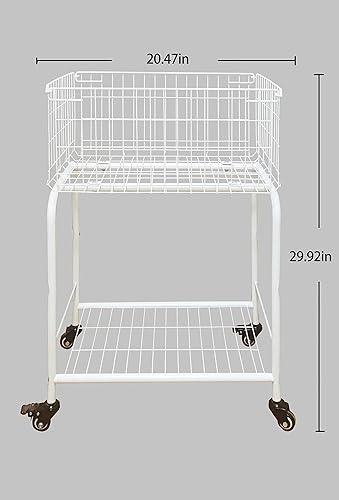 Miniatura 8 de Cesta para almacenamiento de prendas, fácil de mover con ruedas tiene freno, cesta de lavandería, color blanco, cesta rodante