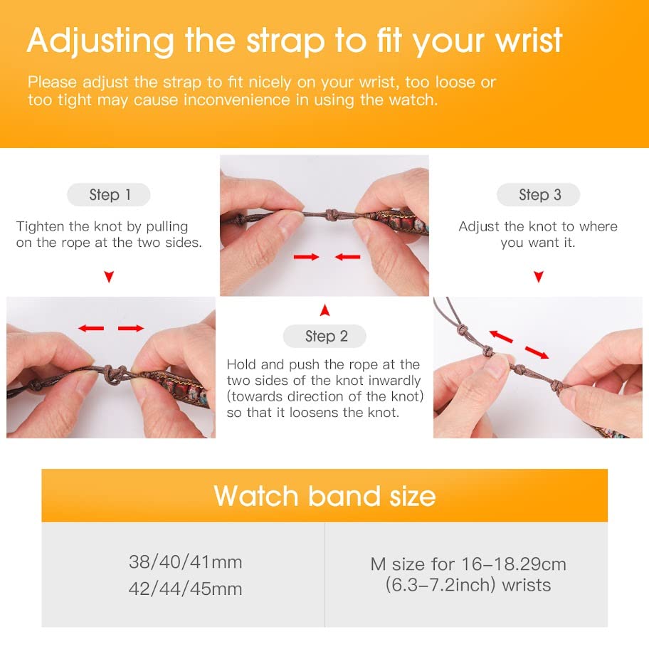 Handmade Watch Band Compatible with Apple Watch Bracelet band 38mm 40mm 41mm 42mm 44mm 45mm, Boho watch band Compatible with Apple watch 1, 2, 3, 4, 5, 6, 7, SE
