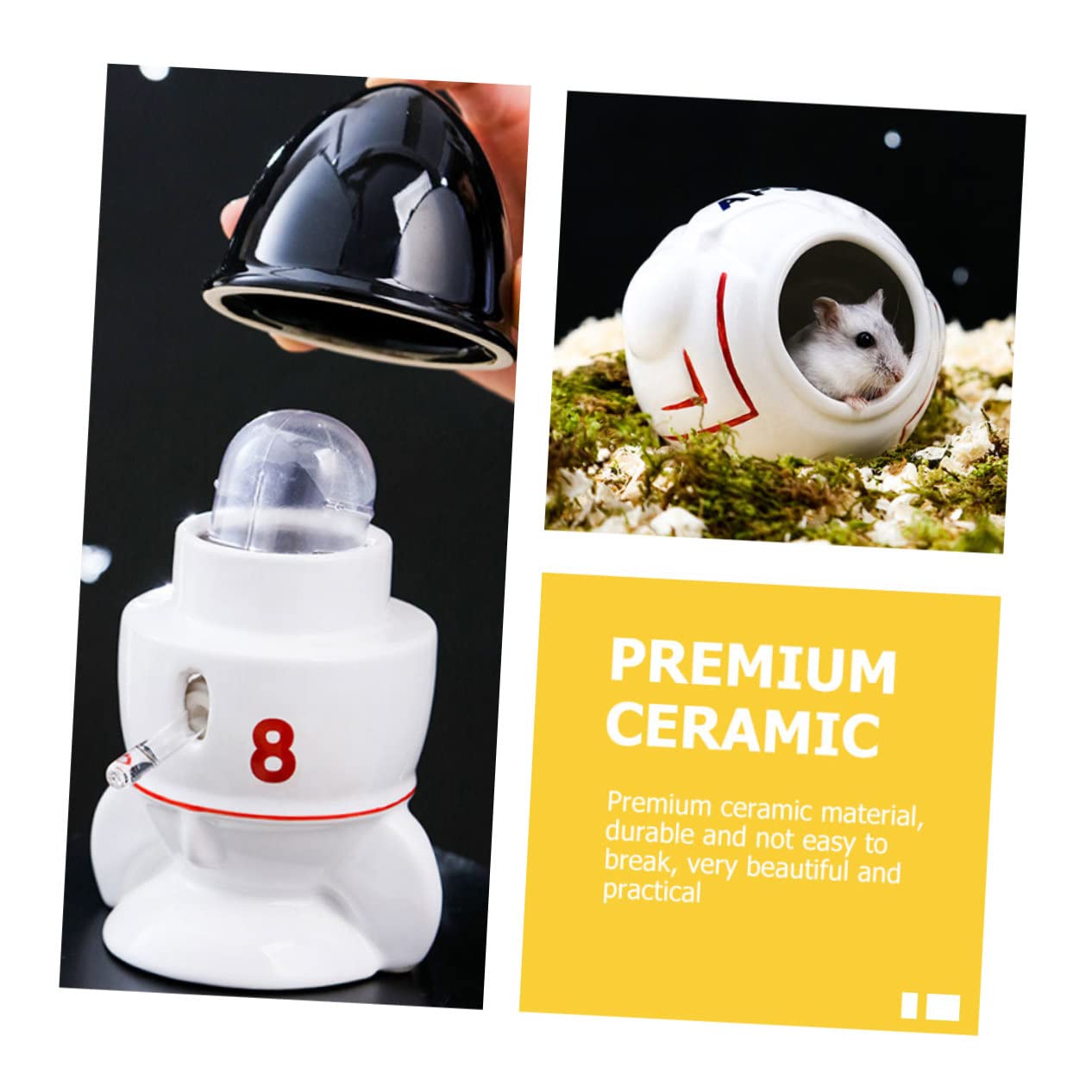 INOOMP 1juego Comedero y Baño Cerámico para Hámsters y Cobayas Incluye Comedero De Cerámica Bebedero Astronáutico y Escondite Espacial Diseño Temático De Espacio