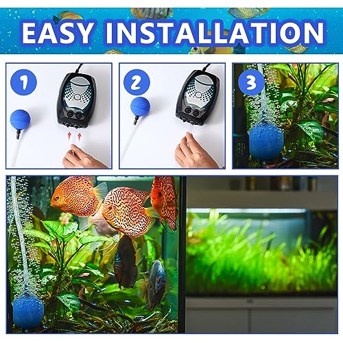 Image of Therwen 24 Pack Aquarium Air Stone for Ponds Bubbler 2 Inch Ball Shape Bubble Release Tool Oxygen Diffuser for Fish Tanks Buckets Hydroponics Pond Air Pump Accessories, Dark Blue