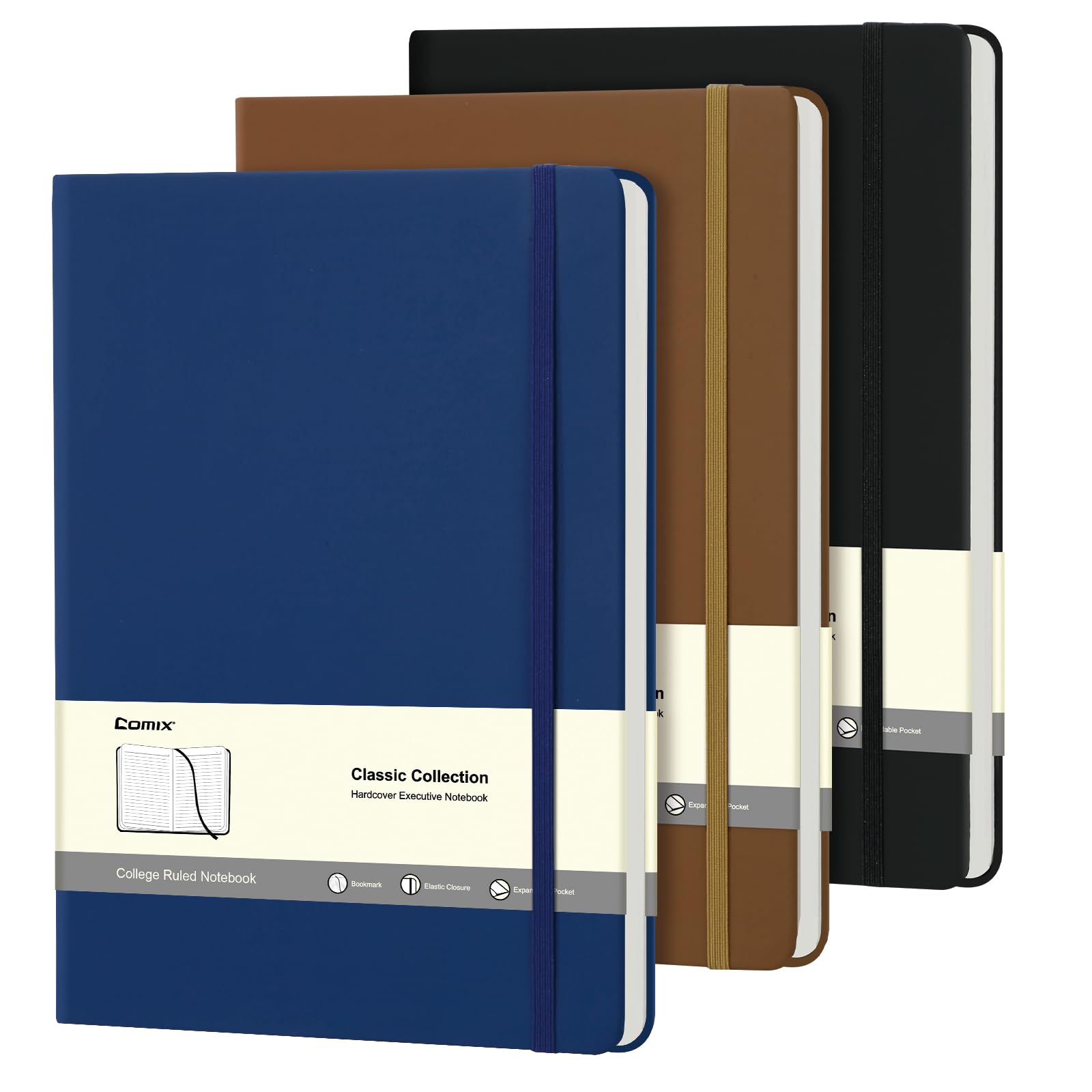 Comix 3 Pack B5 Lined Journal Notebooks, 208 Pages, 6.9 x 9.8 Inches | Hardcover Journaling Notebooks for Men & Women- Fits for Work, Office, Business, School, Notes Taking & Writing