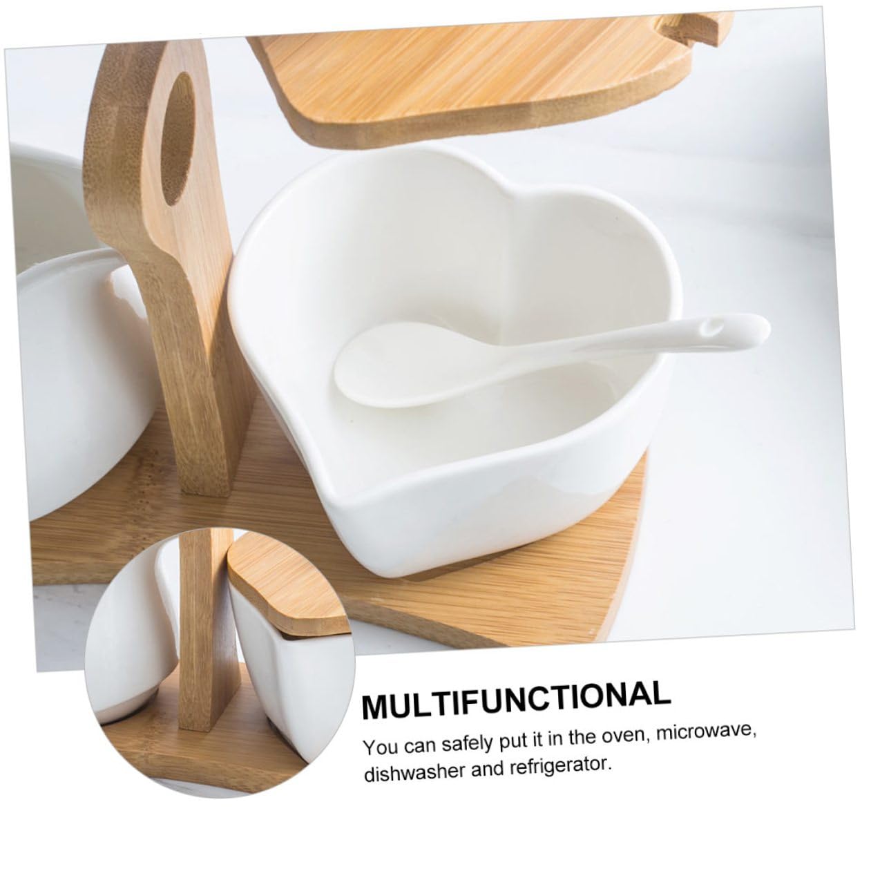 Artibetter Sucrier Céramique Blanc avec Pot à Lait et Set de Rangement pour Maison avec Plateau Bambou Décoration et Fonctionnelle pour Cuisine