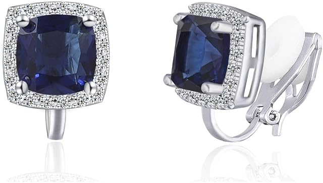 QUKE 7MM Clip On Stud Earrings Square Cubic Zirconia Crystal Not Pierced Studs Earrings For Women Girls