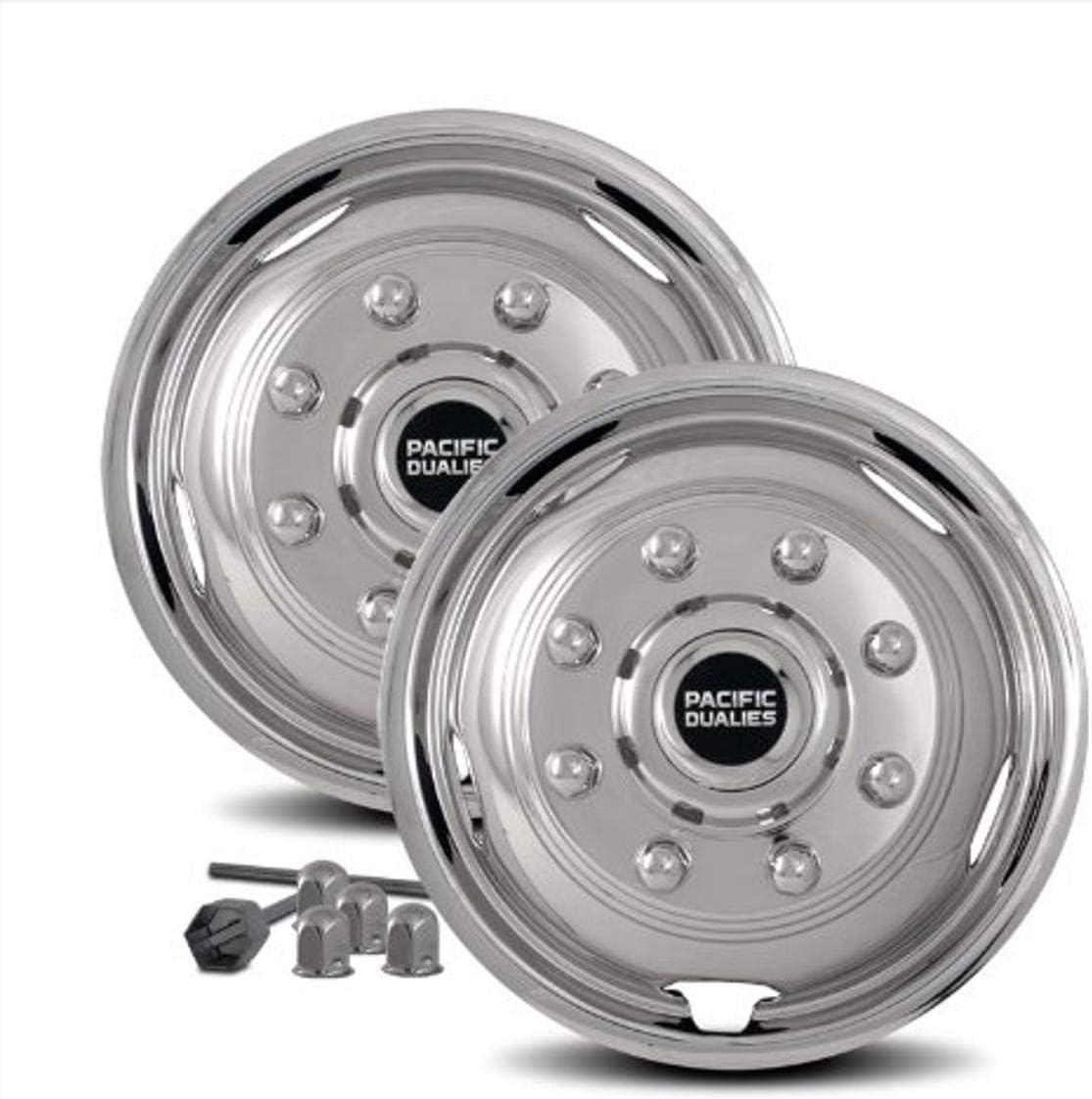 Pacific Dualies 30-1708 17" Polished Stainless Steel Wheel Simulator Kit with 8 Lug and 5 Vent Hole for Chevy 2011-2021 GMC 3500 Truck : Automotive