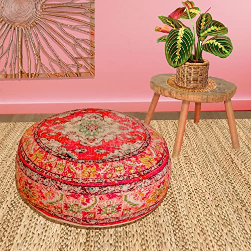 Mandala Life Art Boho Decor Pouf Ottoman Cover - 24X8 Inches - Round Floor Pillow Case - Bohemian Decor Cotton Pouf Floor Sitting #TOP2