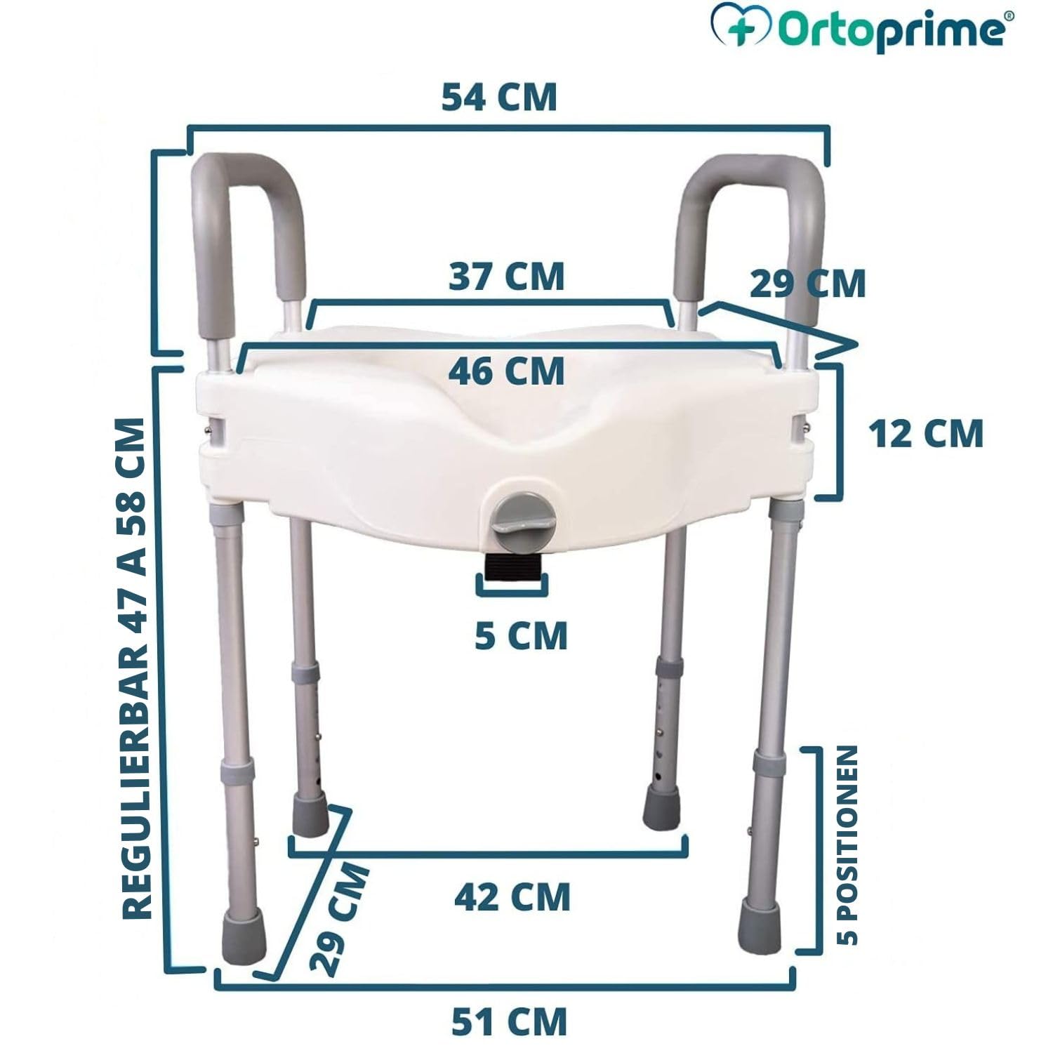 OrtoPrime WC Sitzerhöhung mit Armlehnen und verstellbaren Beinen – Toilettenerhöhung Senioren rutschfest & bequem – Universal WC Aufsatz für sicheres und Komfortables Sitzen