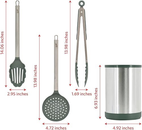 Miniatura 5 de Glad Juego de utensilios de cocina, 8 piezas, herramientas de cocina antiadherentes con asas de acero inoxidable y soporte giratorio para