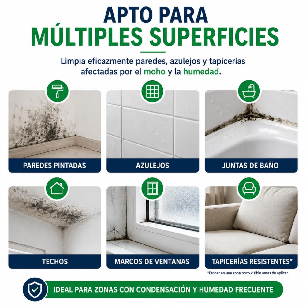 Limpiador de moho, musgo, humedades y hongos, elimina manchas de paredes, techos, azulejos y superficies, apto para superficies delicadas y duras, Lamparas de Mondo